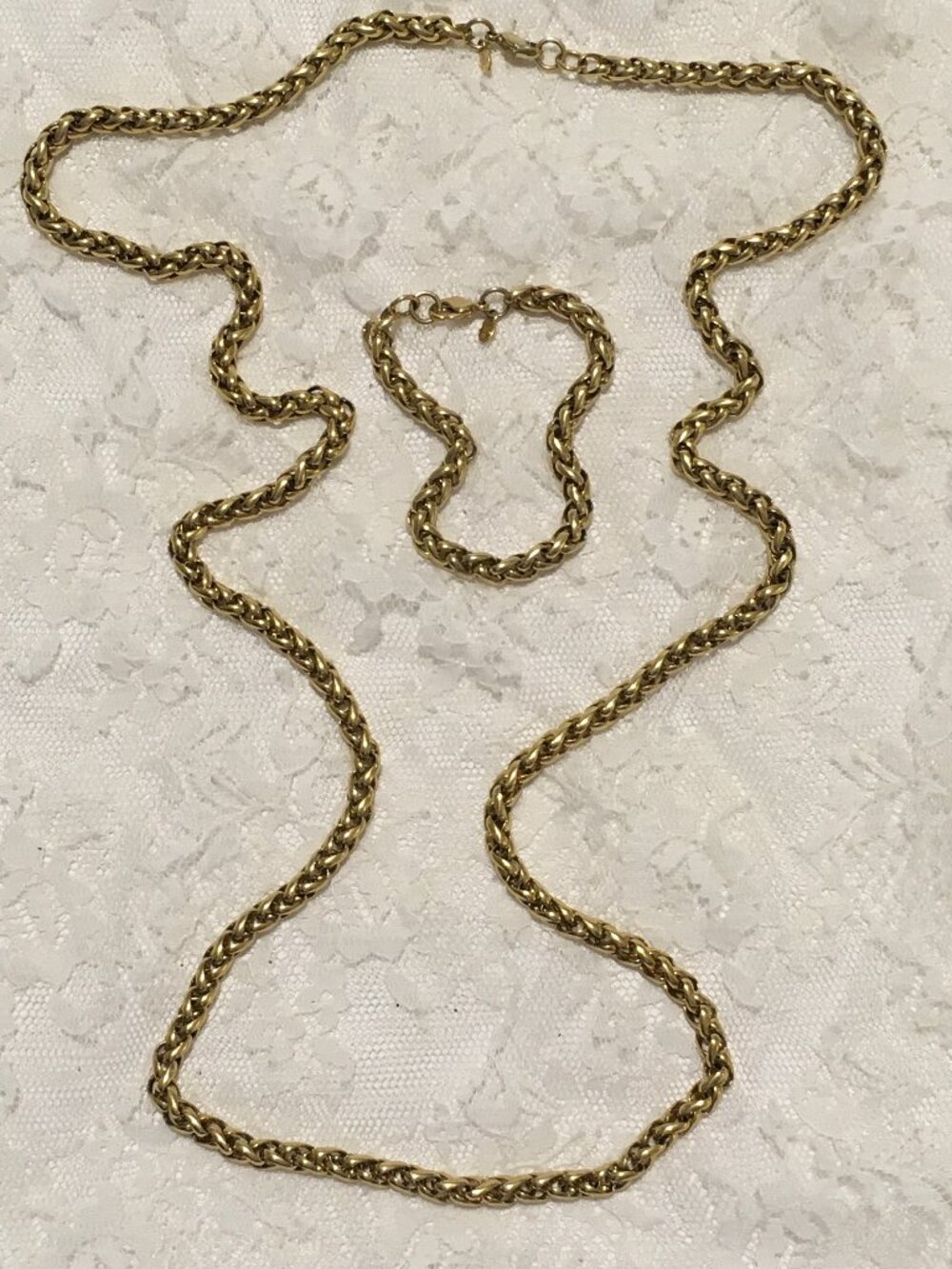 Vintage Monet Gold Chain Necklace and Bracelet Set Woven Rope Chain
